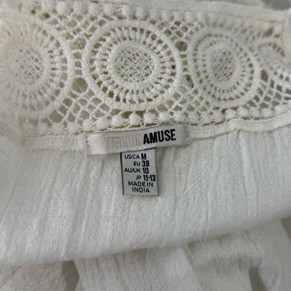 Amuse Society M White Lace Trim Maxi Dress Boho Beachy Romantic Festival - Picture 4 of 8